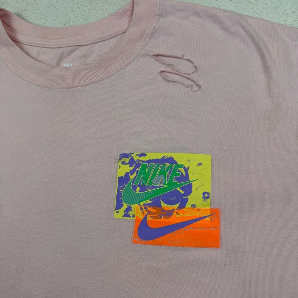 Nike Graphic Cropped T-Shirt Loose Fit Large Distressed REWORKED!